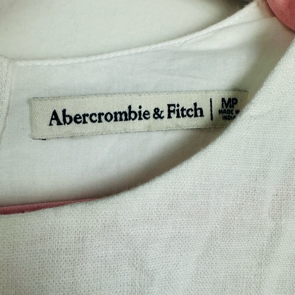 Abercrombie & Fitch White Short Sleeve Linen blend button Mini Dress Size MP - Picture 7 of 12